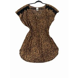 Sophia Leopard Babydoll Sleep Top 1X Lace Shoulder Lingerie Blouse